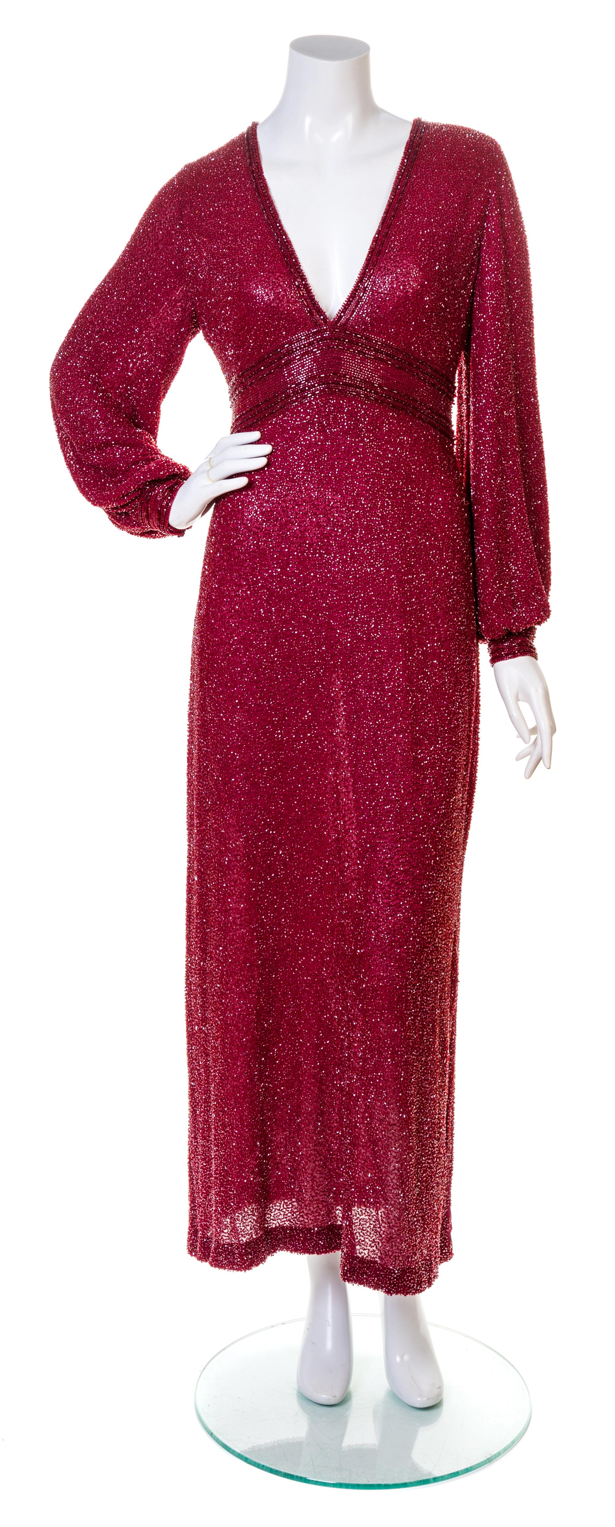 A Galanos Maroon Beaded Gown, No size.