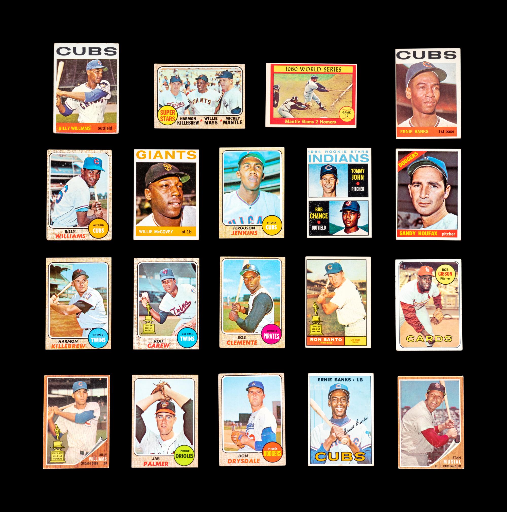 A Group of 19 1960s Topps Baseball Cards Including Hall of Famers and Rookies Including Roberto Clemente and Sandy Koufax,