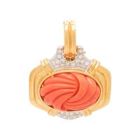 YELLOW GOLD, CORAL AND DIAMOND PENDANT