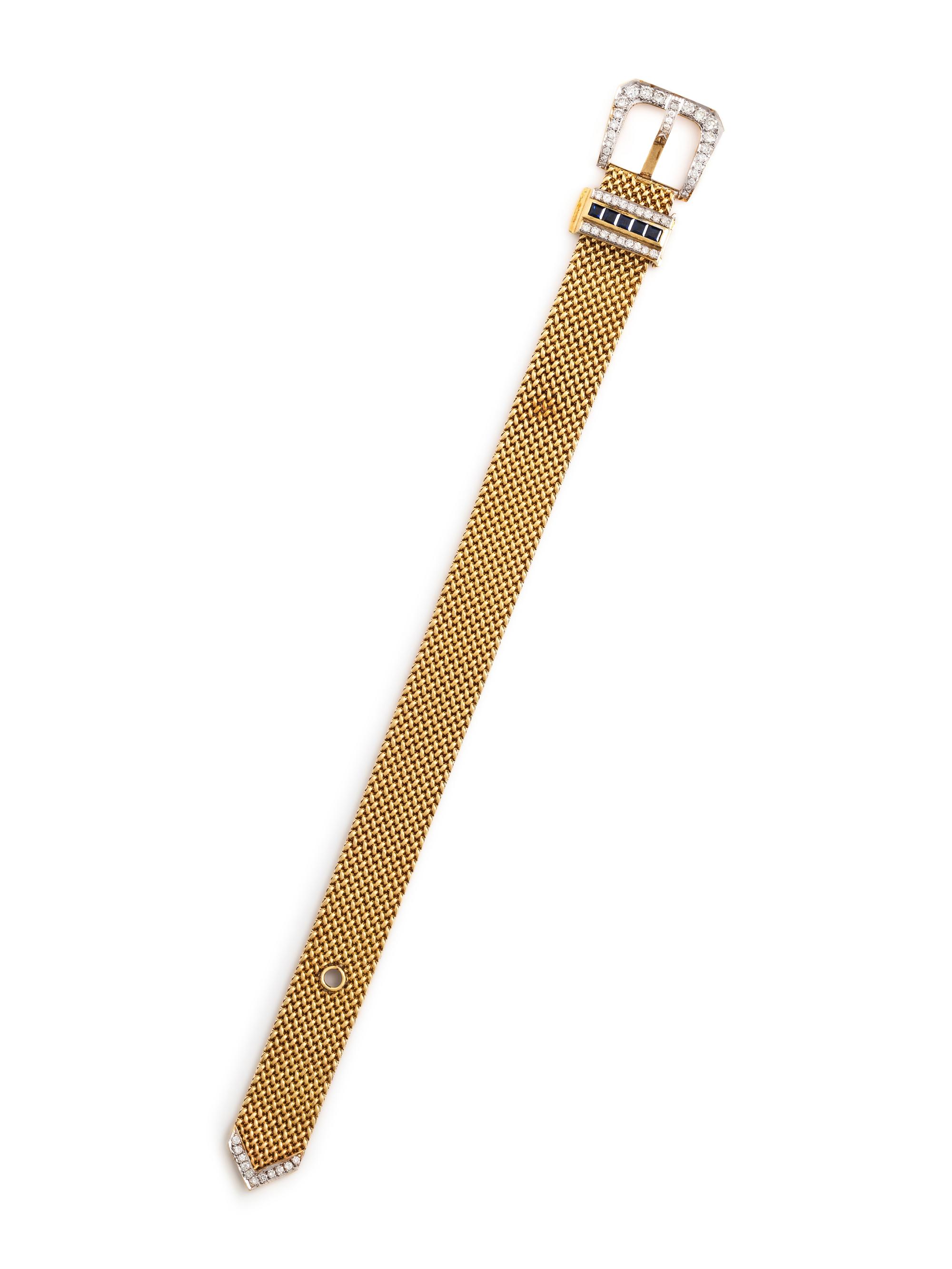 YELLOW GOLD, DIAMOND AND SAPPHIRE BUCKLE BRACELET
