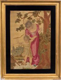 An English Embroidery and Painting on Silk Height 22 x width 15 inches. — 19TH CENTURY