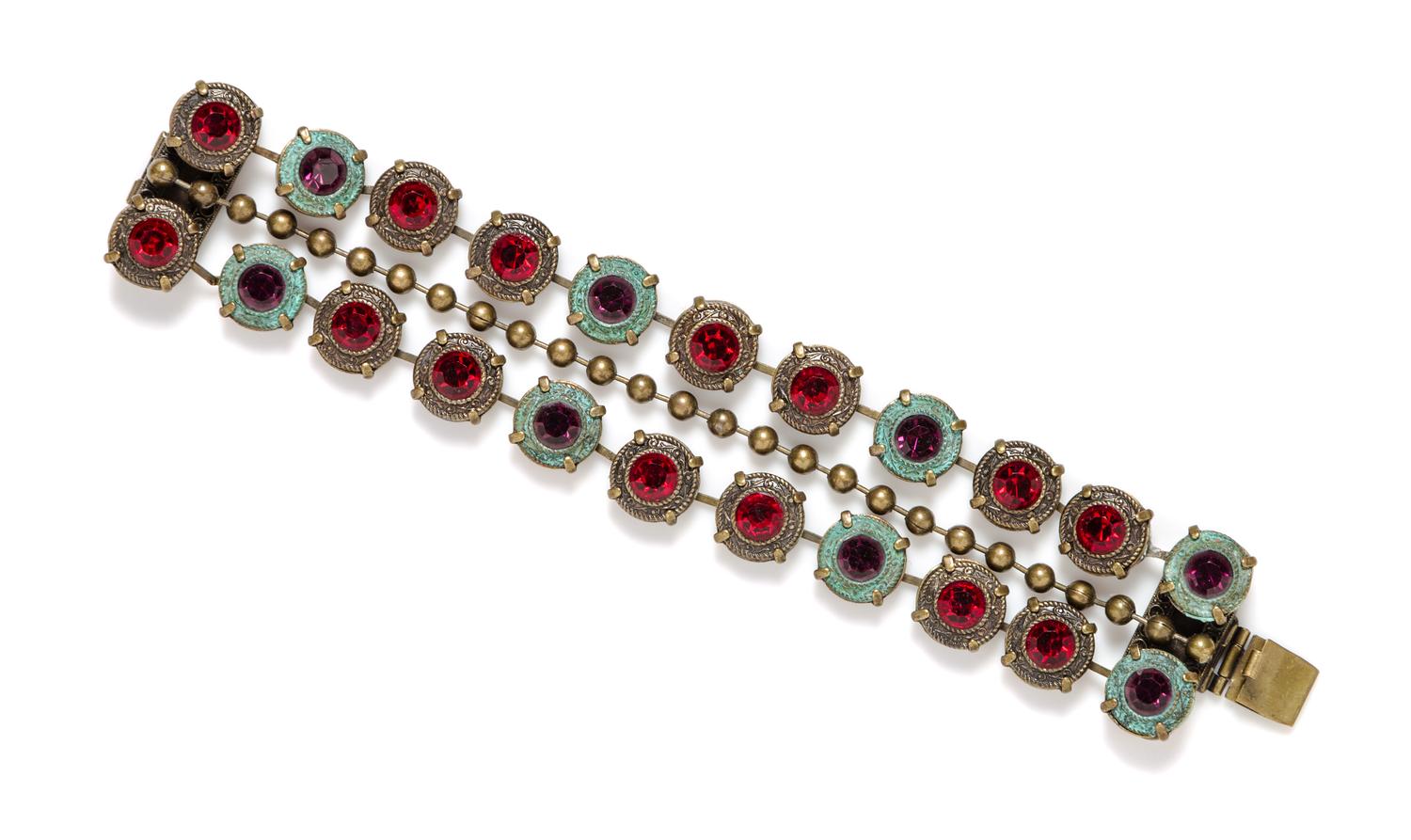 A Jean-Louis Blin Metal Three Strand Bracelet, 7" x 1".