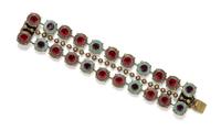 A Jean-Louis Blin Metal Three Strand Bracelet, 7" x 1".