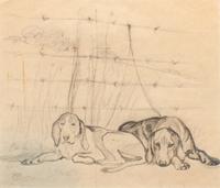 Two Works of Art depicting Greyhounds Largest: 25 x 29 inches.