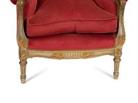 A Pair of Louis XVI Style Painted and Parcel Gilt Bergères à Oreille Attributed to Maison Jansen
