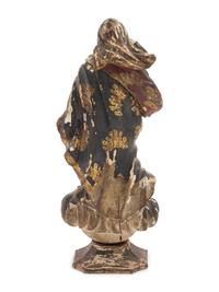 A Continental Painted and Parcel Gilt Carved Wood Figure of an Angel