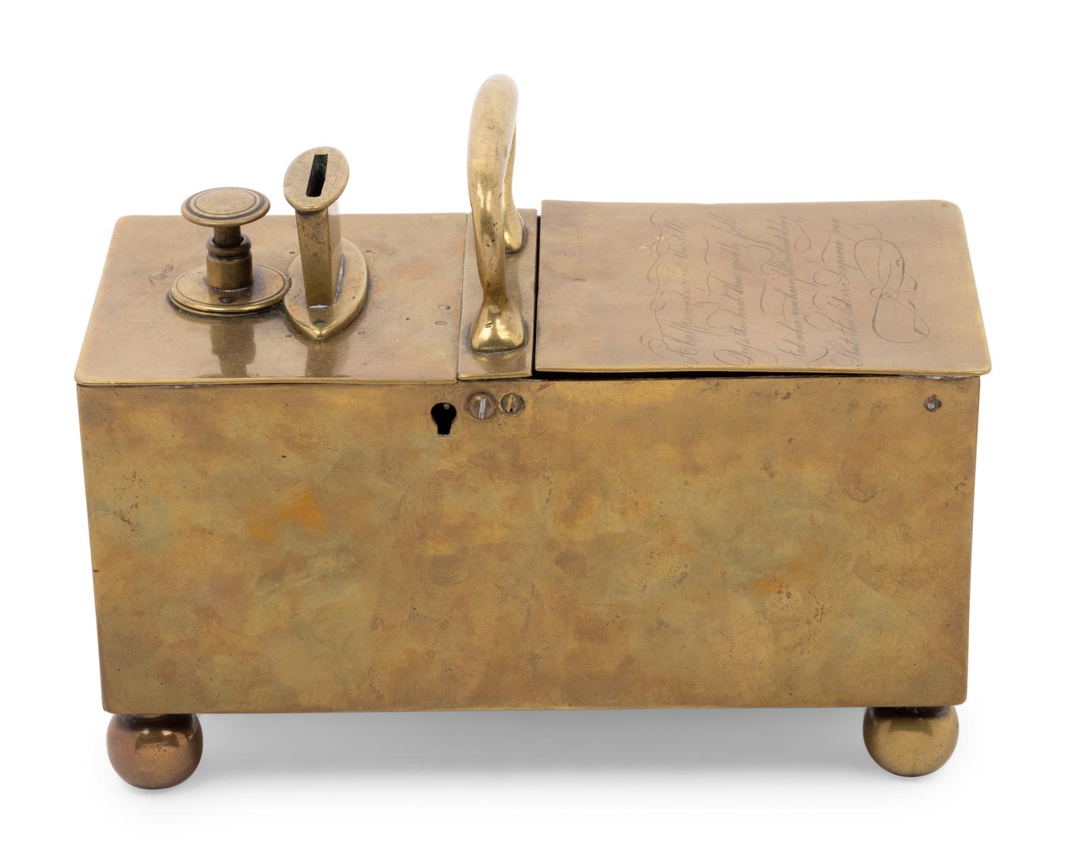 An English Brass 'Honor' Tobacco Box