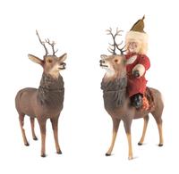 A German Papier-Mâché Santa Claus with Two Reindeer Candy Containers