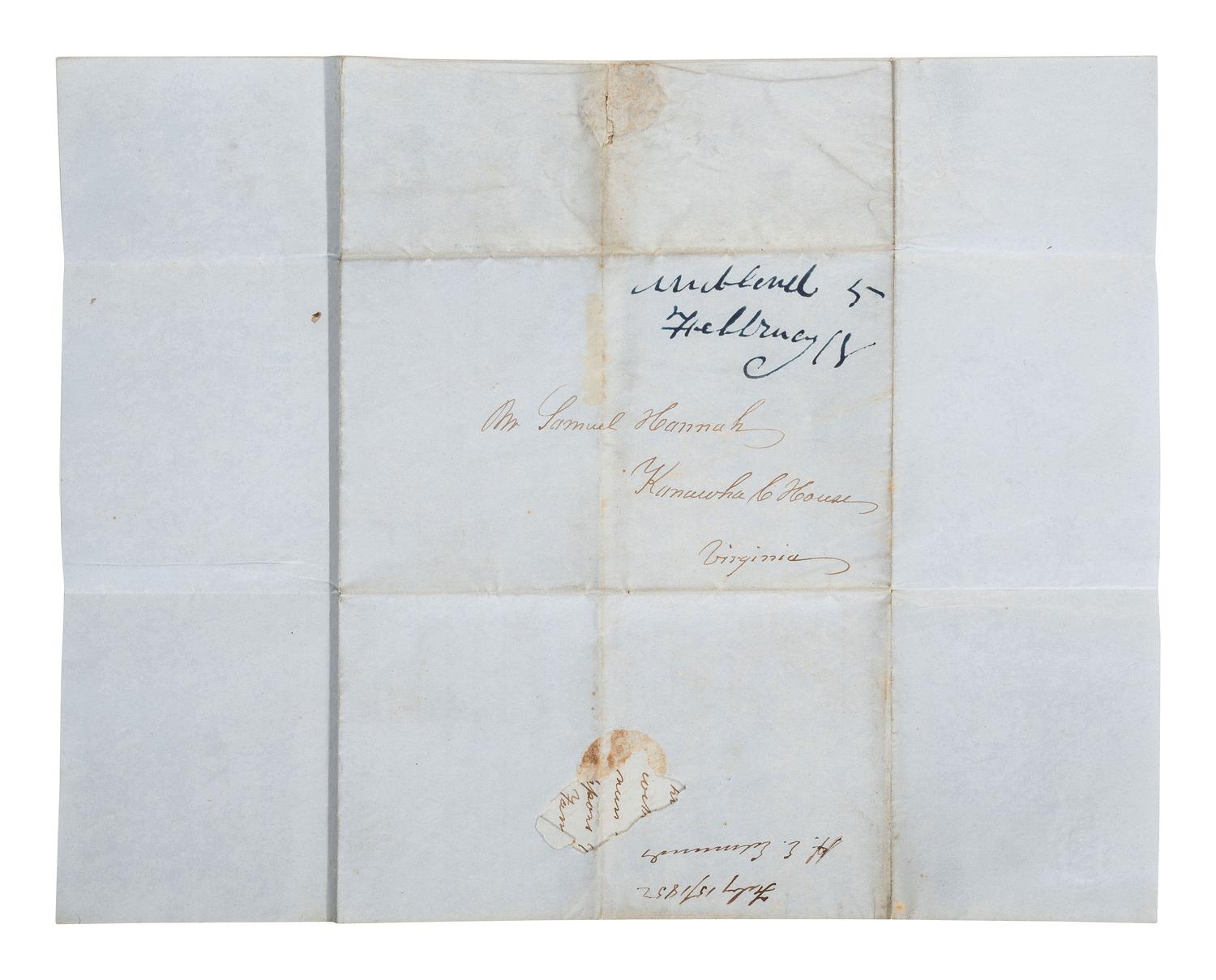 [ENSLAVEMENT & ABOLITION]. Letter from a Virginia enslaver describing the management of a plantation and its enslaved labor. N.p. [Virginia], 15 February 1852.