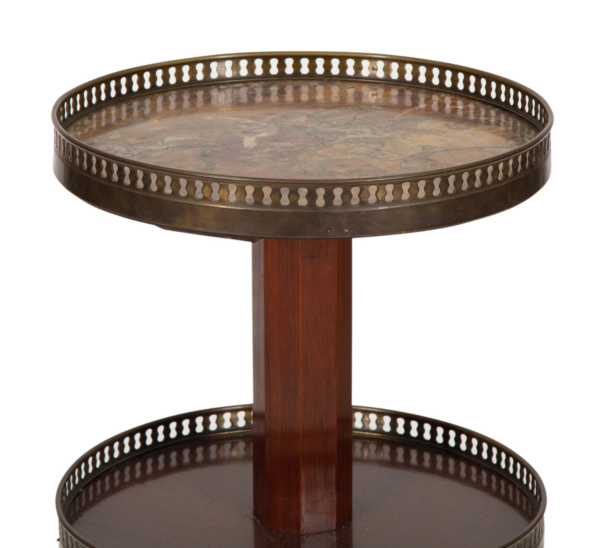 A French Empire Style Two-Tier Marble Top Dumb Waiter with Brass Galleries