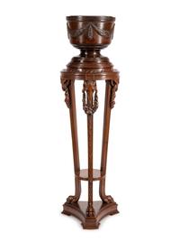 A George III Style Carved Mahogany Jardinière on Pedestal