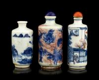 Three Blue and White Porcelain Snuff Bottles