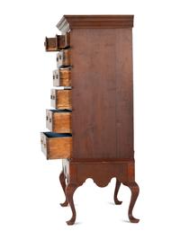 A Queen Anne Fan-Carved Cherrywood Flat-Top High Chest on Stand