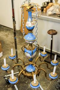 A Sevres Style Eight-Light Chandelier. Height 35 inches.