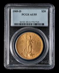 A United States 1909-D St. Gaudens $20 Gold Coin
