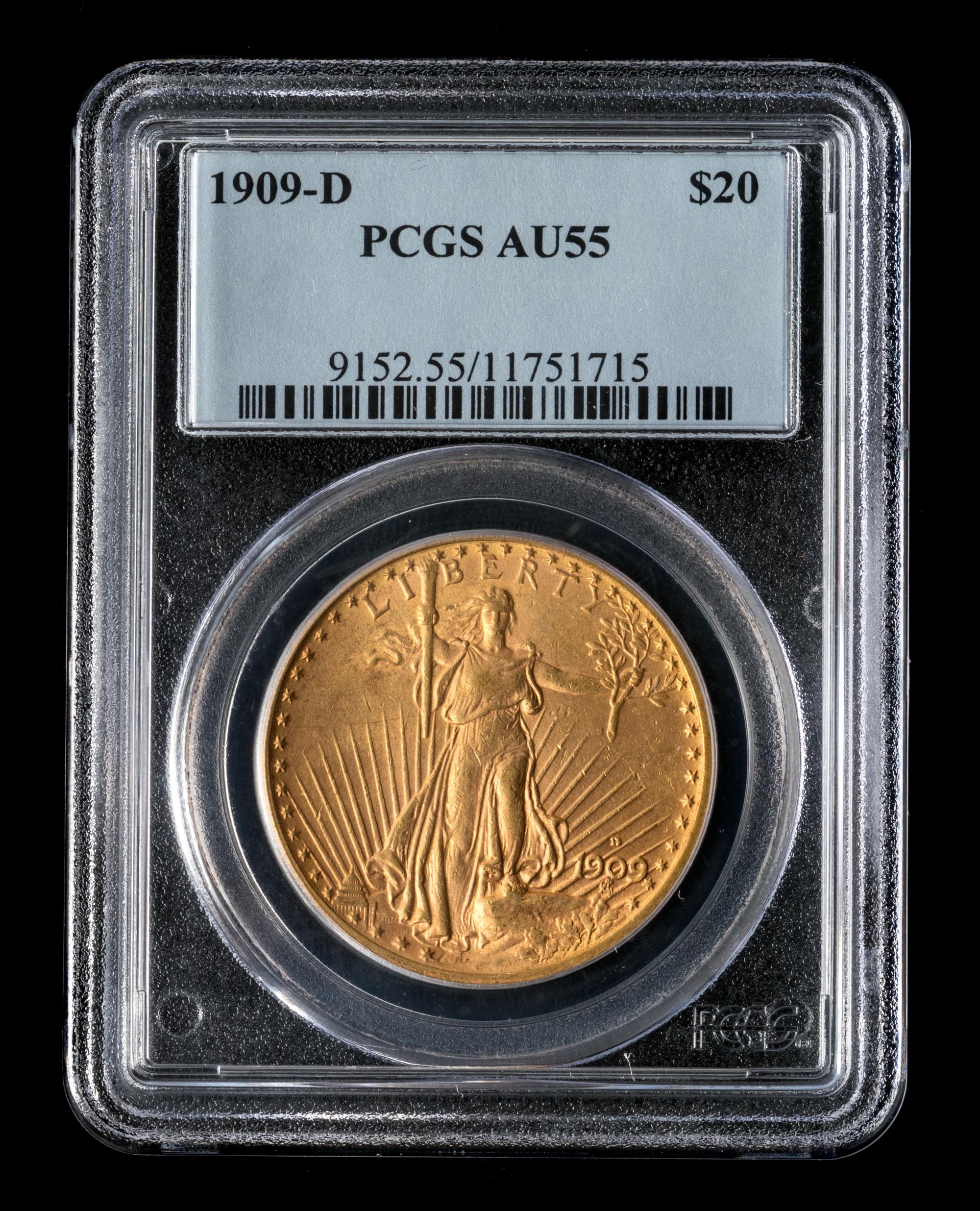 A United States 1909-D St. Gaudens $20 Gold Coin