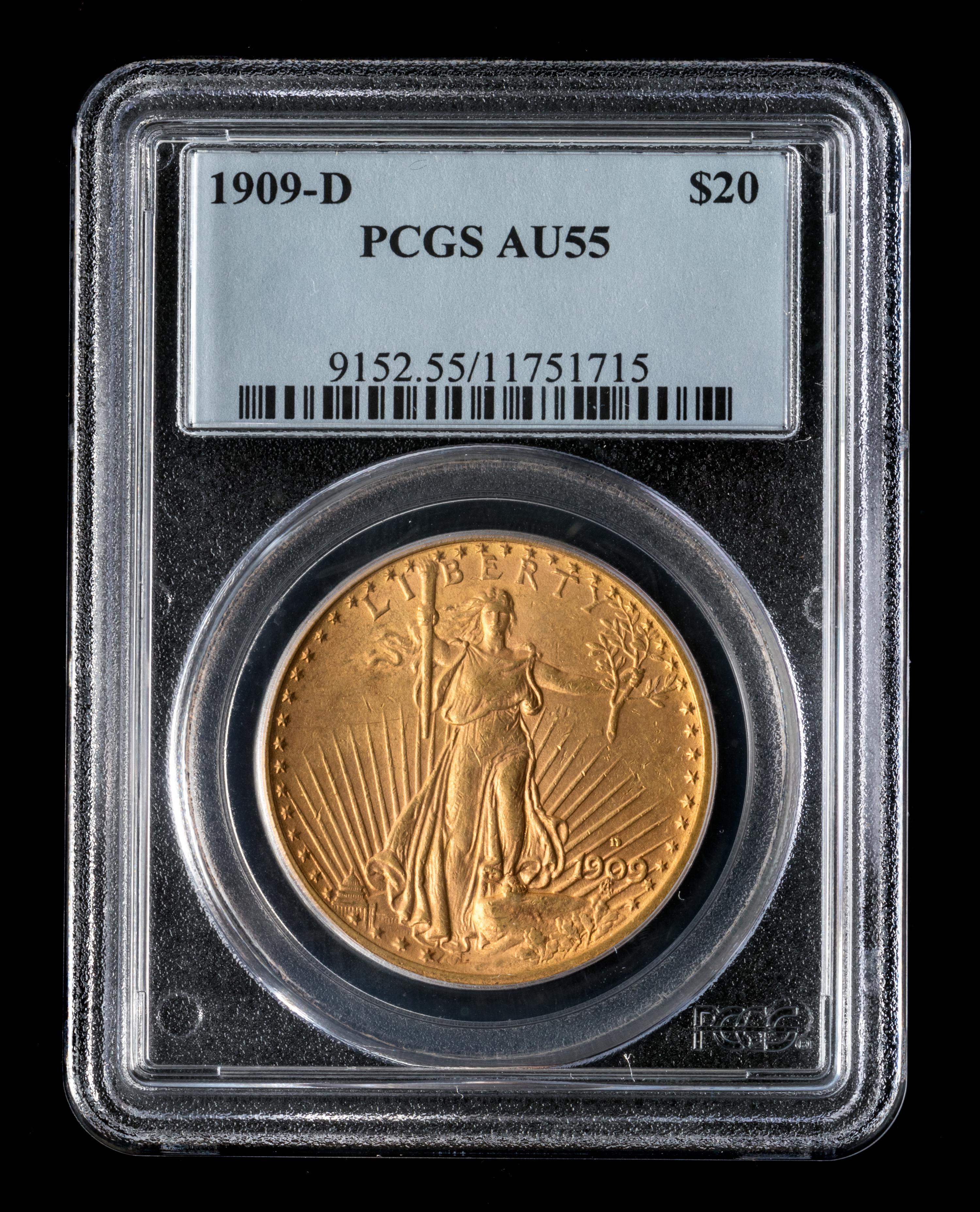 A United States 1909-D St. Gaudens $20 Gold Coin