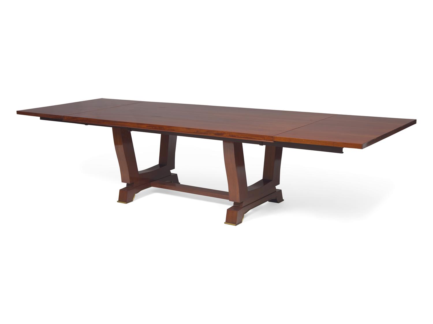 A Jules Leleu Brass Mounted Mahogany Dining Table