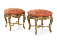 A Pair of Louis XV Style Giltwood Tabourets