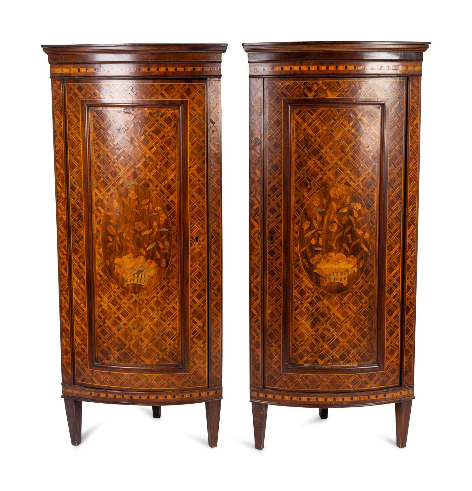 A Pair of Louis XVI Style Mahogany Corner Cabinets — LAST QUARTER 19TH CENTURY
