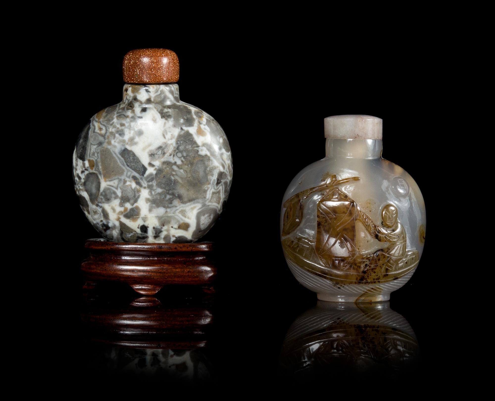Two Hardstone Snuff Bottles Height of taller 2 1/2 inches.