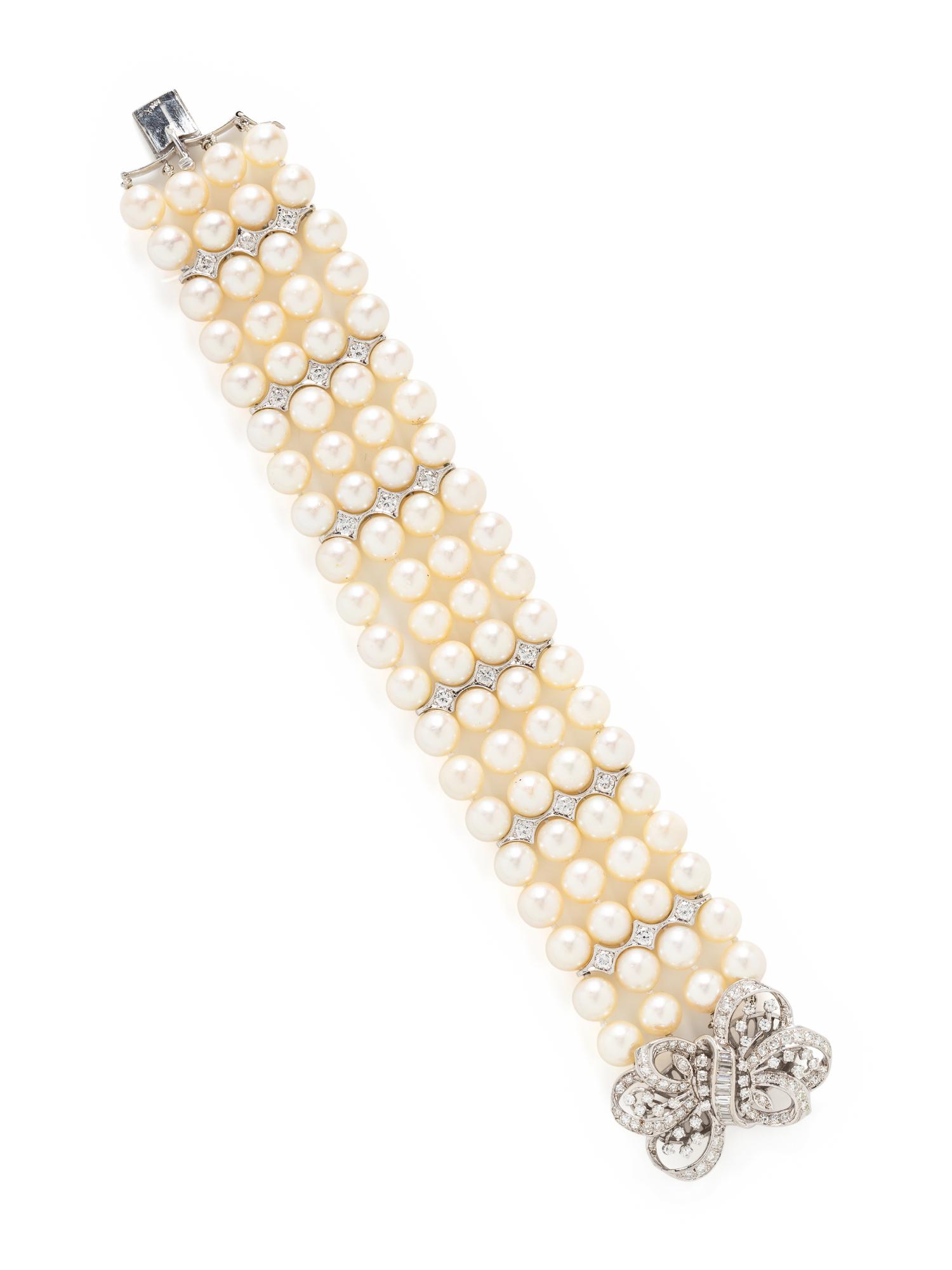 CULTURED PEARL AND DIAMOND MULTISTRAND BRACELET