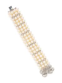 CULTURED PEARL AND DIAMOND MULTISTRAND BRACELET