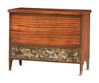 A Country Federal Grain Painted and Smoke-Decorated Maple One-Drawer Blanket Chest