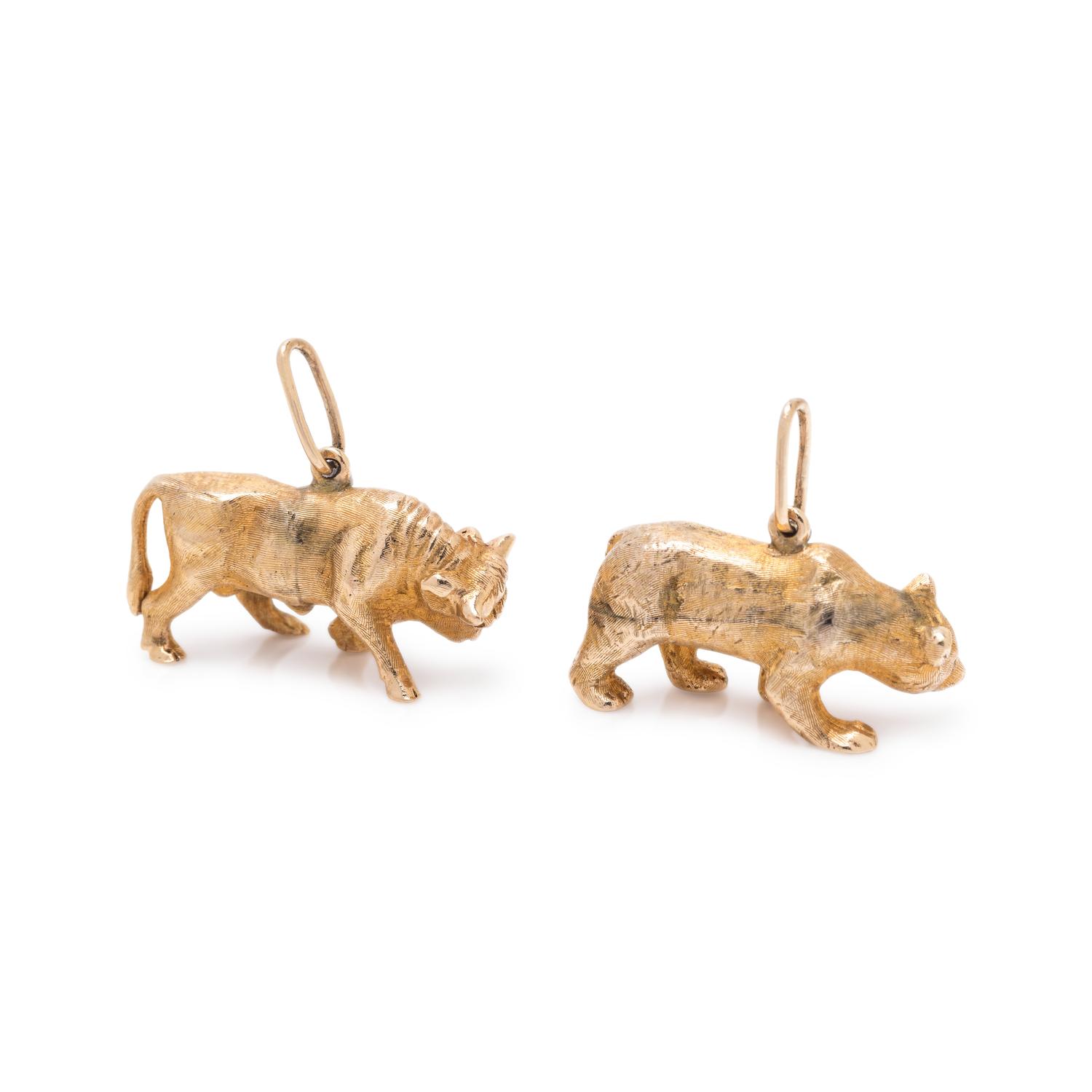 YELLOW GOLD BULL AND BEAR PENDANTS