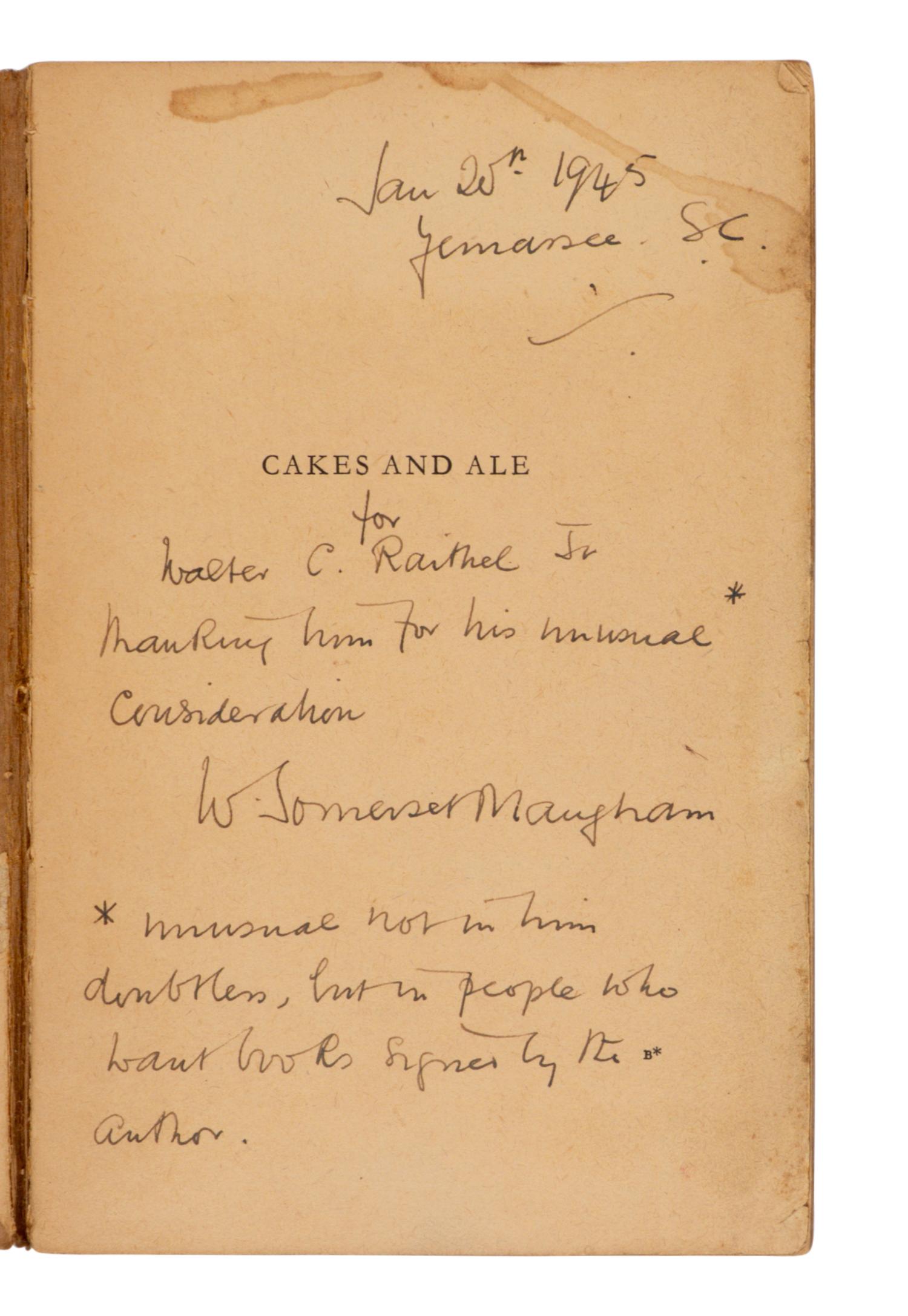 MAUGHAM, W. Somerset (1874-1965). Cakes and Ale . London: William Heinemann, 1930.