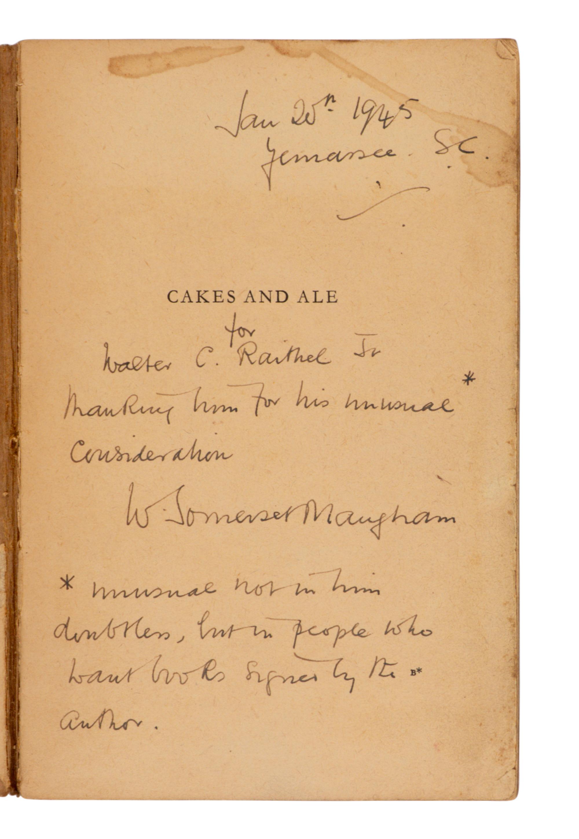 MAUGHAM, W. Somerset (1874-1965). Cakes and Ale . London: William Heinemann, 1930.