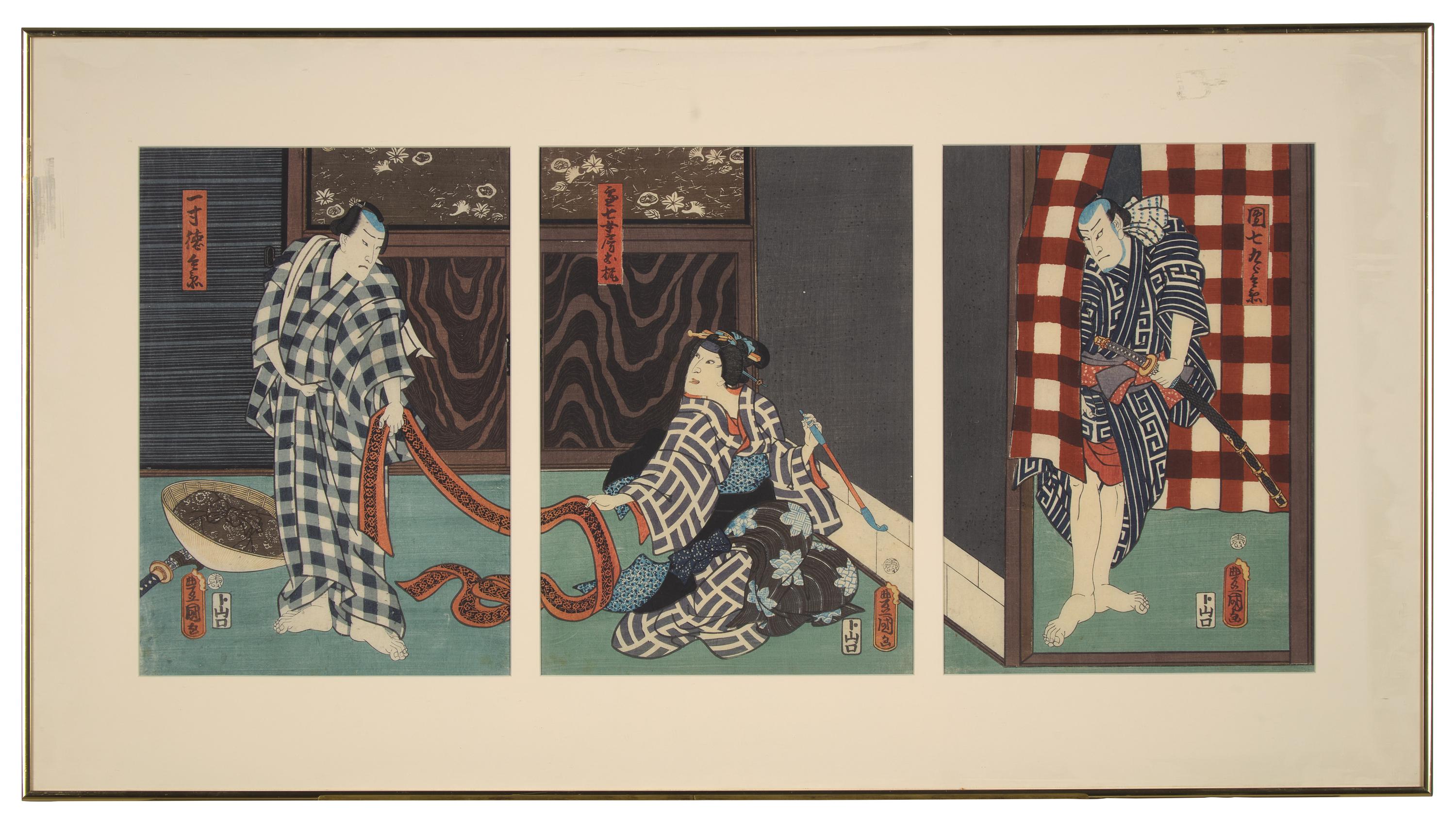 Kunisada (Toyokuni III, Japanese 1786-1864) Two Framed Kabuki Triptychs