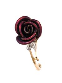 EVELYN CLOTHIER, ENAMEL AND DIAMOND ROSE BROOCH