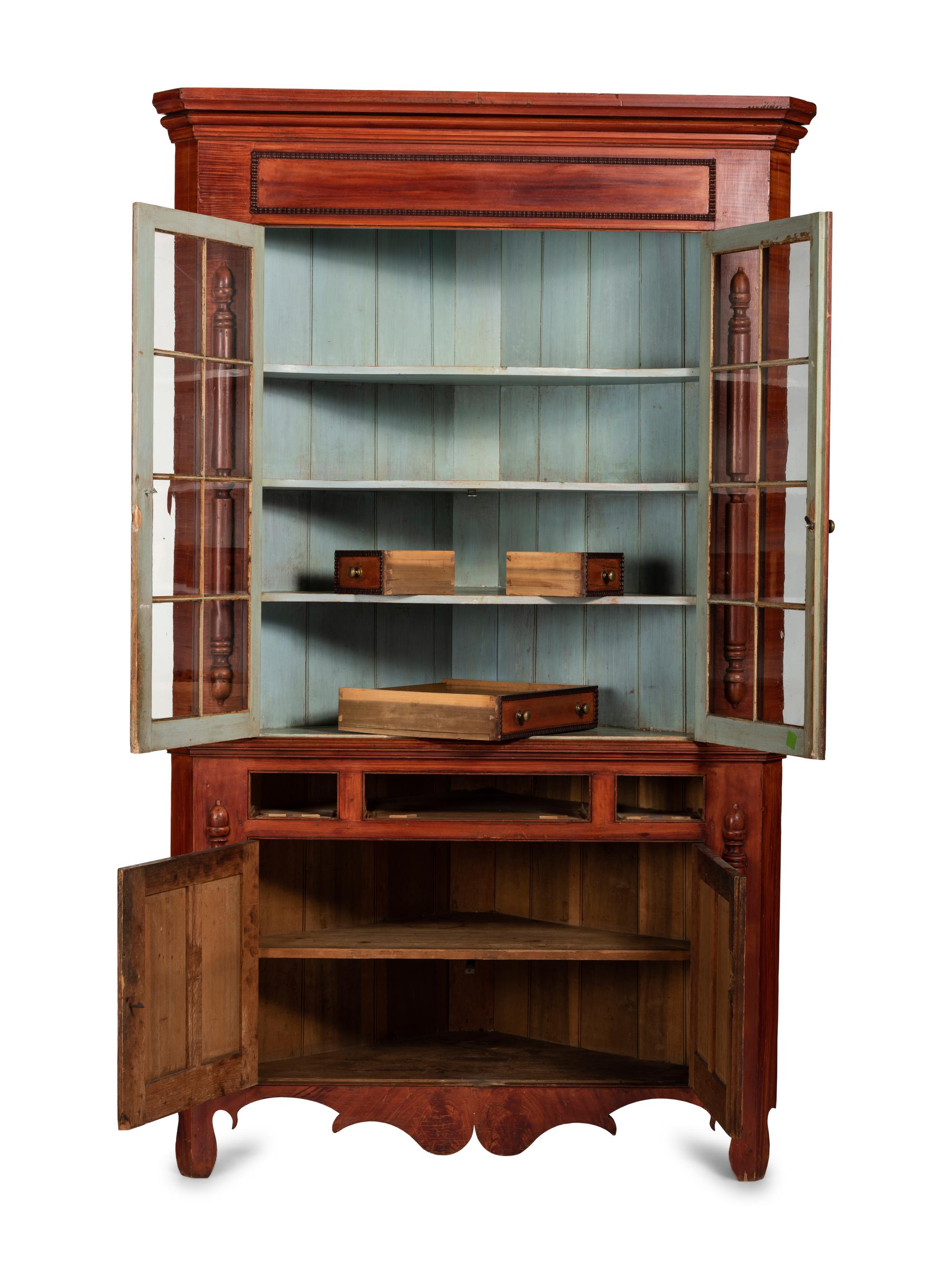 A Chippendale Grain Painted Pine and Poplar Corner Cupboard