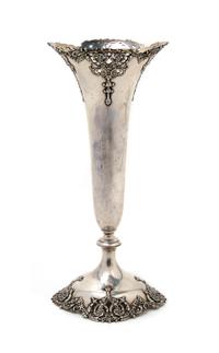 An American Sterling Silver Trumpet Vase, Black and Frost, Height 11 inches.