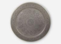 A large Persian hand-dotted silvered metal tray, probably Isfahan, circa 1900