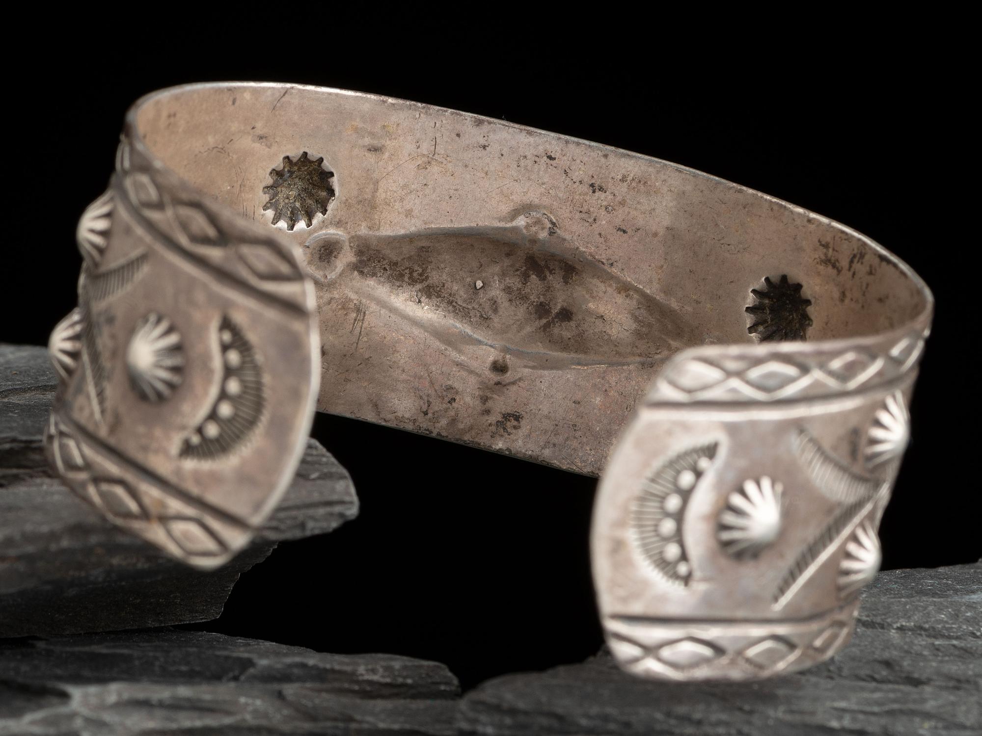 Navajo Stamped Ingot Cuff Bracelet, with Whirling Logs