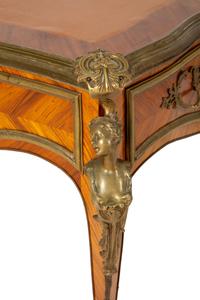 A Louis XV Style Gilt Bronze Mounted Tulipwood Bureau Plat