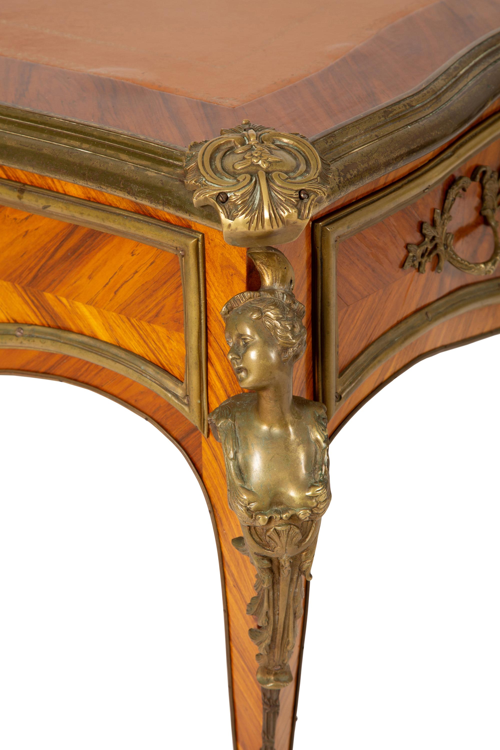 A Louis XV Style Gilt Bronze Mounted Tulipwood Bureau Plat