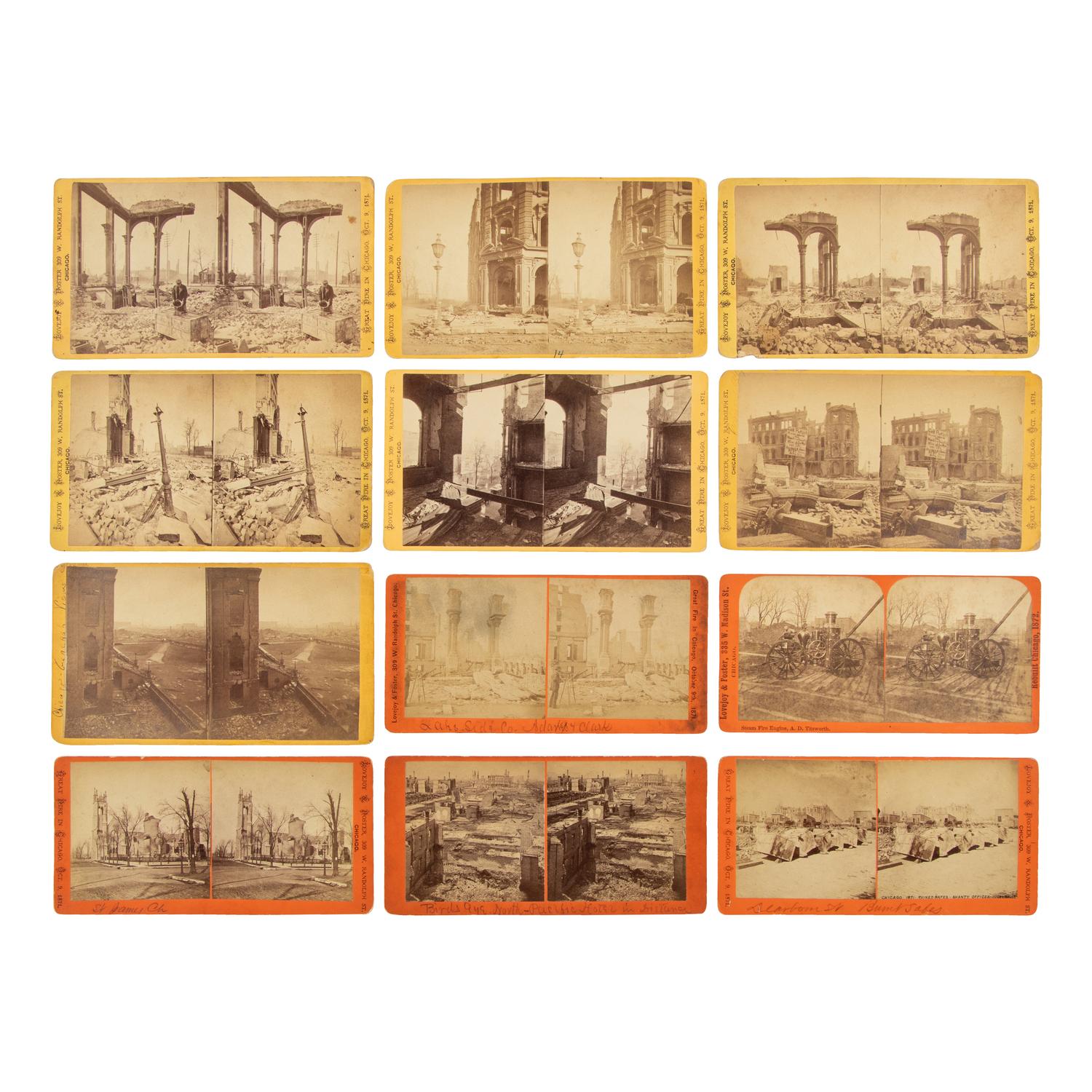 [Chicago Fire]. Lovejoy and Foster, publishers. A group of over 90 stereoviews taken after the Chicago Fire, including examples by G.N. Barnard.