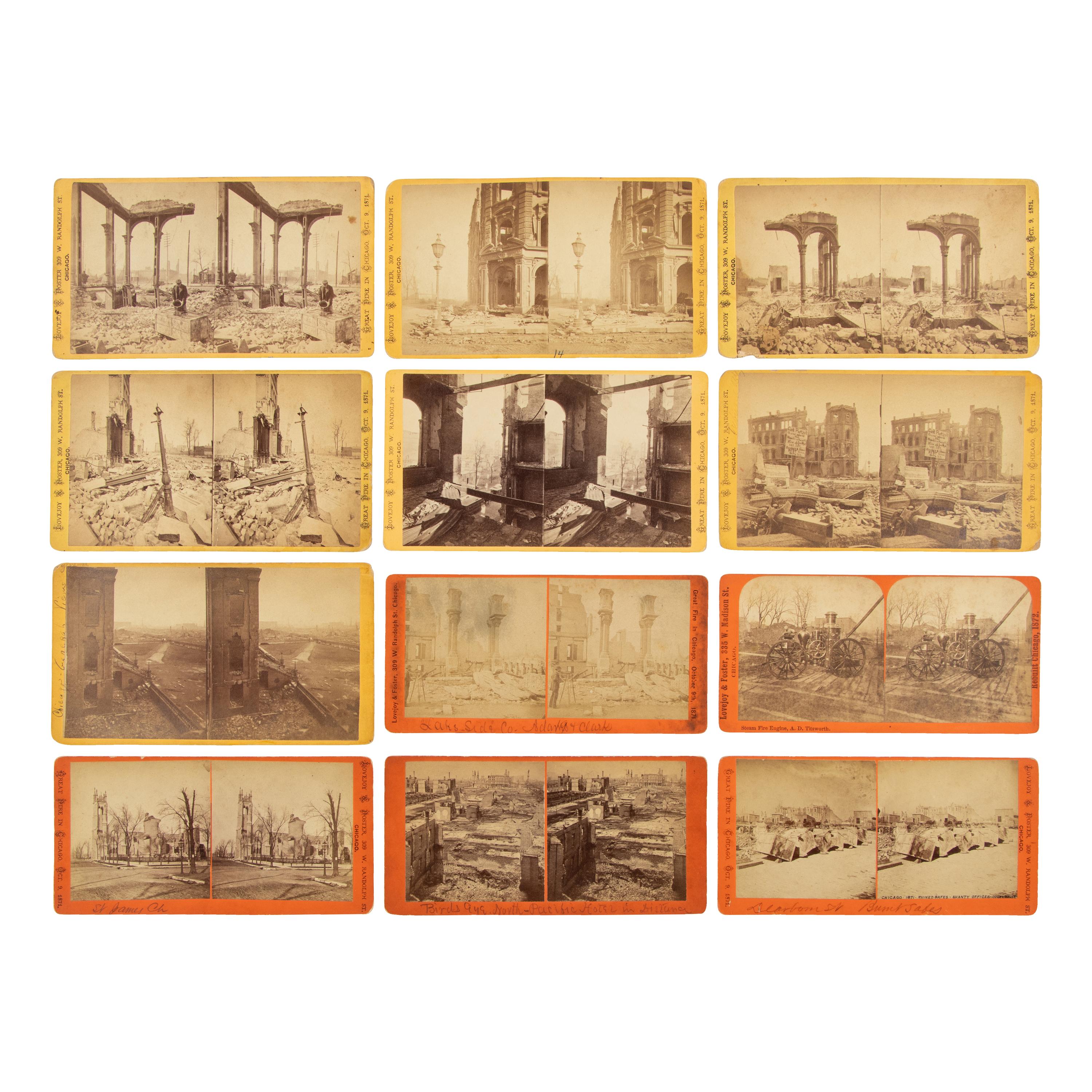 [Chicago Fire]. Lovejoy and Foster, publishers. A group of over 90 stereoviews taken after the Chicago Fire, including examples by G.N. Barnard.