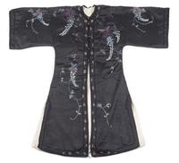 A Chinese Embroidered Silk Lady's Winter Coat Height collar to hem 52 inches.