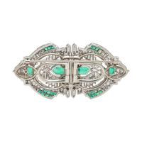 ART DECO, EMERALD AND DIAMOND DOUBLE CLIP BROOCH
