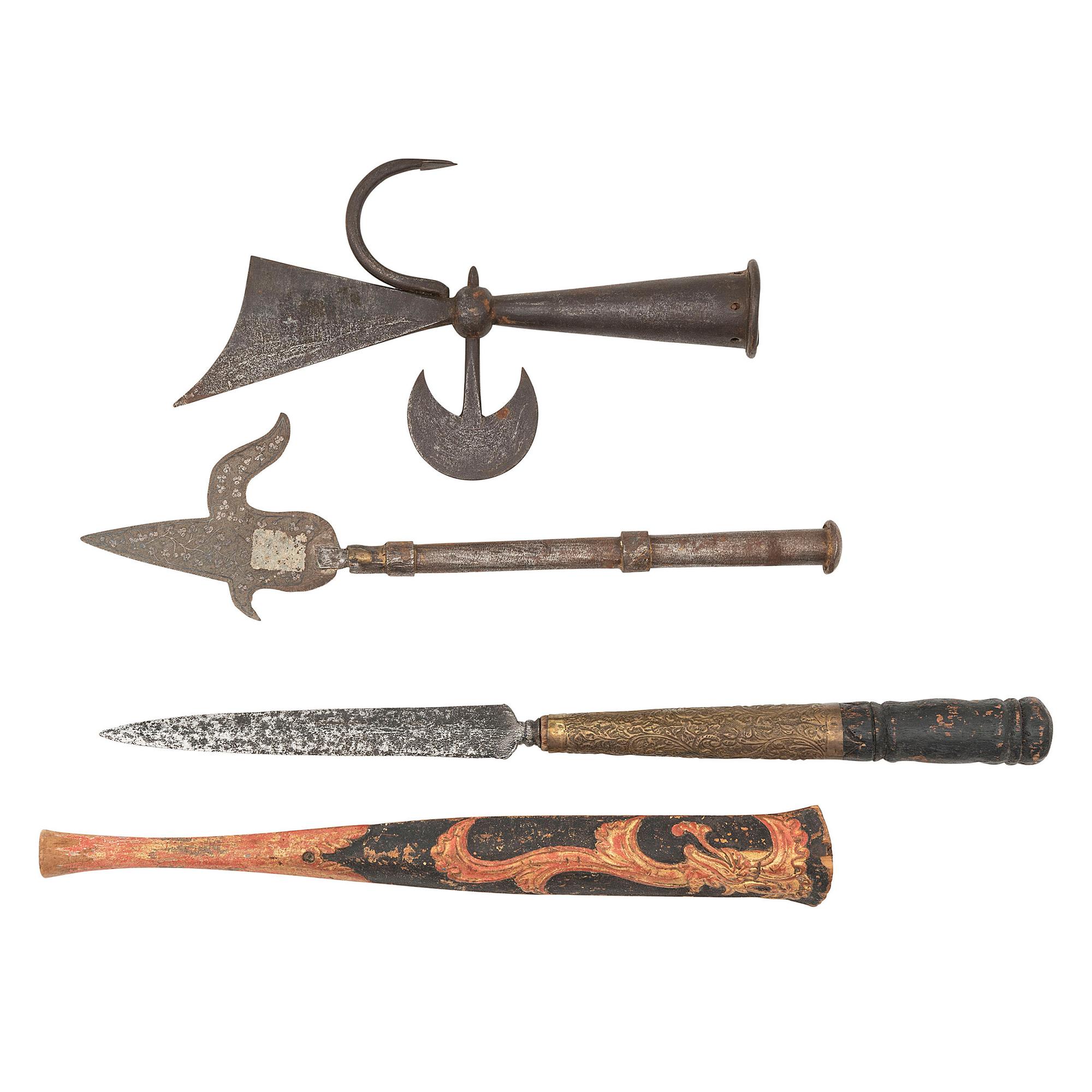 Lot of 3 Pole Arm Heads Including: Tombak, Halberd, and Ankus