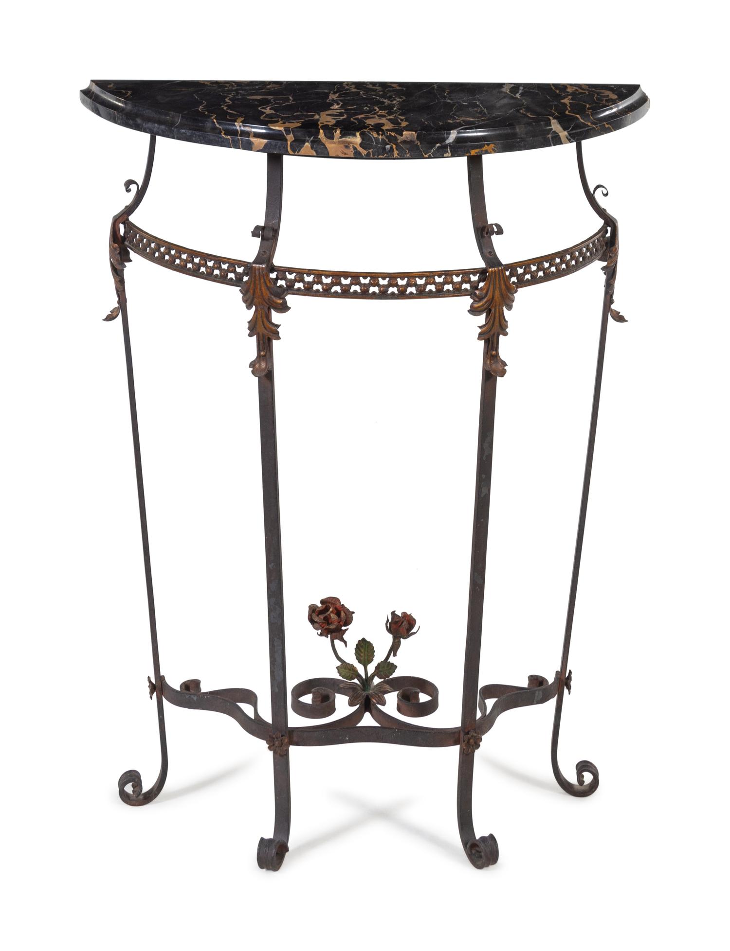 An Edgar Brandt-Style Iron Console and Mirror