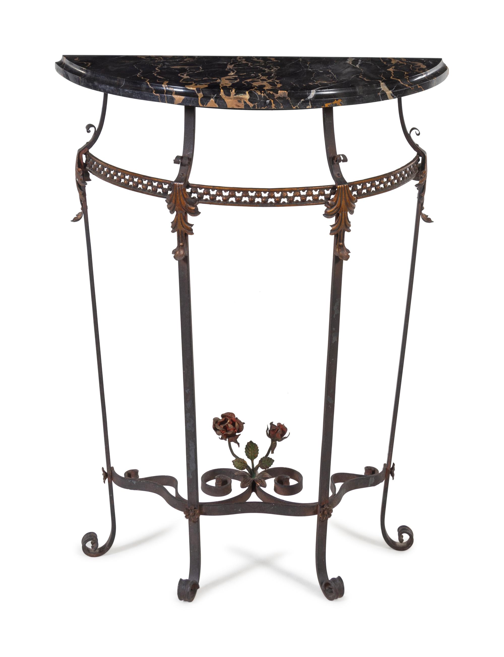 An Edgar Brandt-Style Iron Console and Mirror
