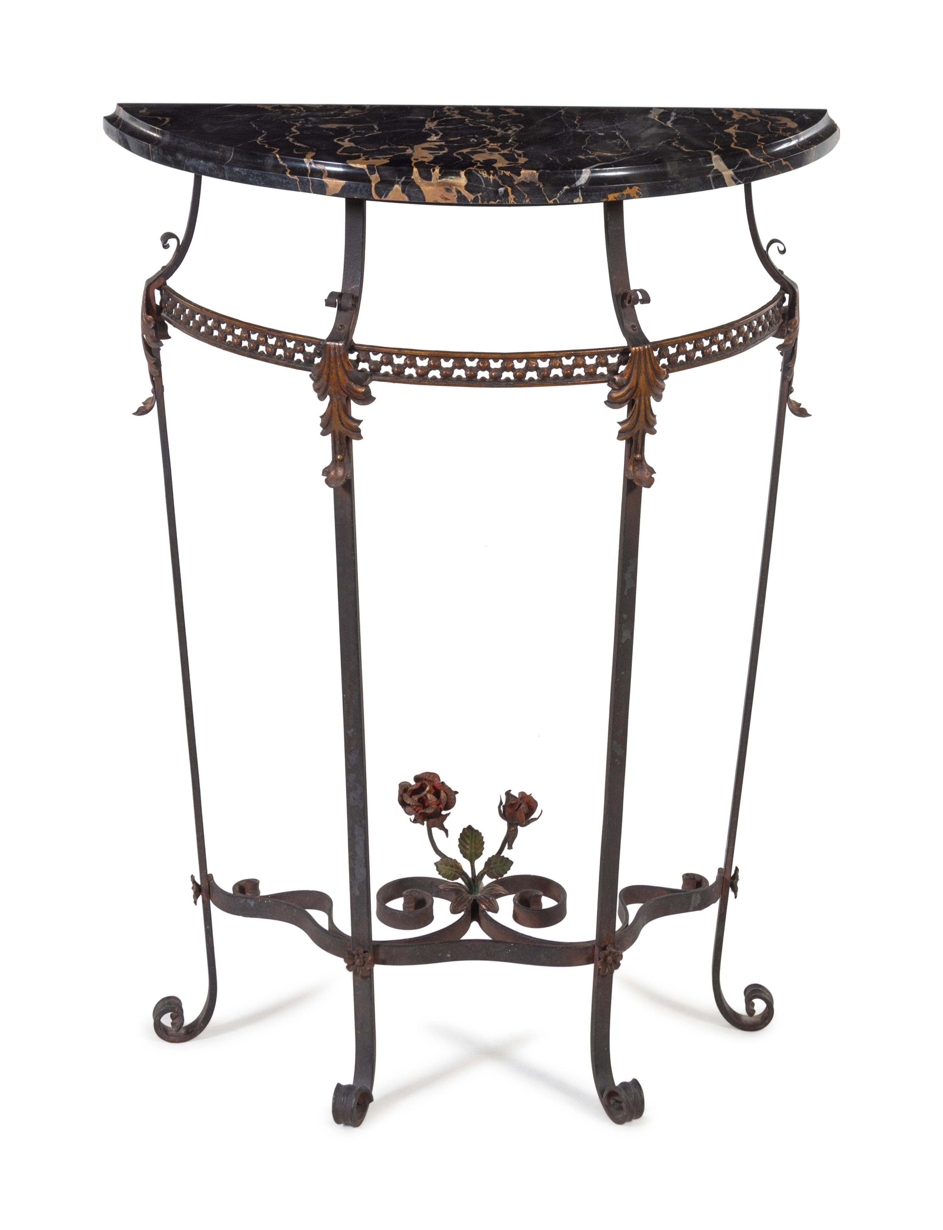 An Edgar Brandt-Style Iron Console and Mirror