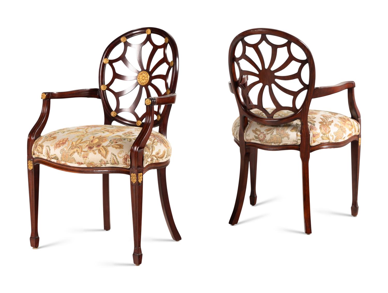 A Pair of George III Style Mahogany and Parcel-Gilt Armchairs