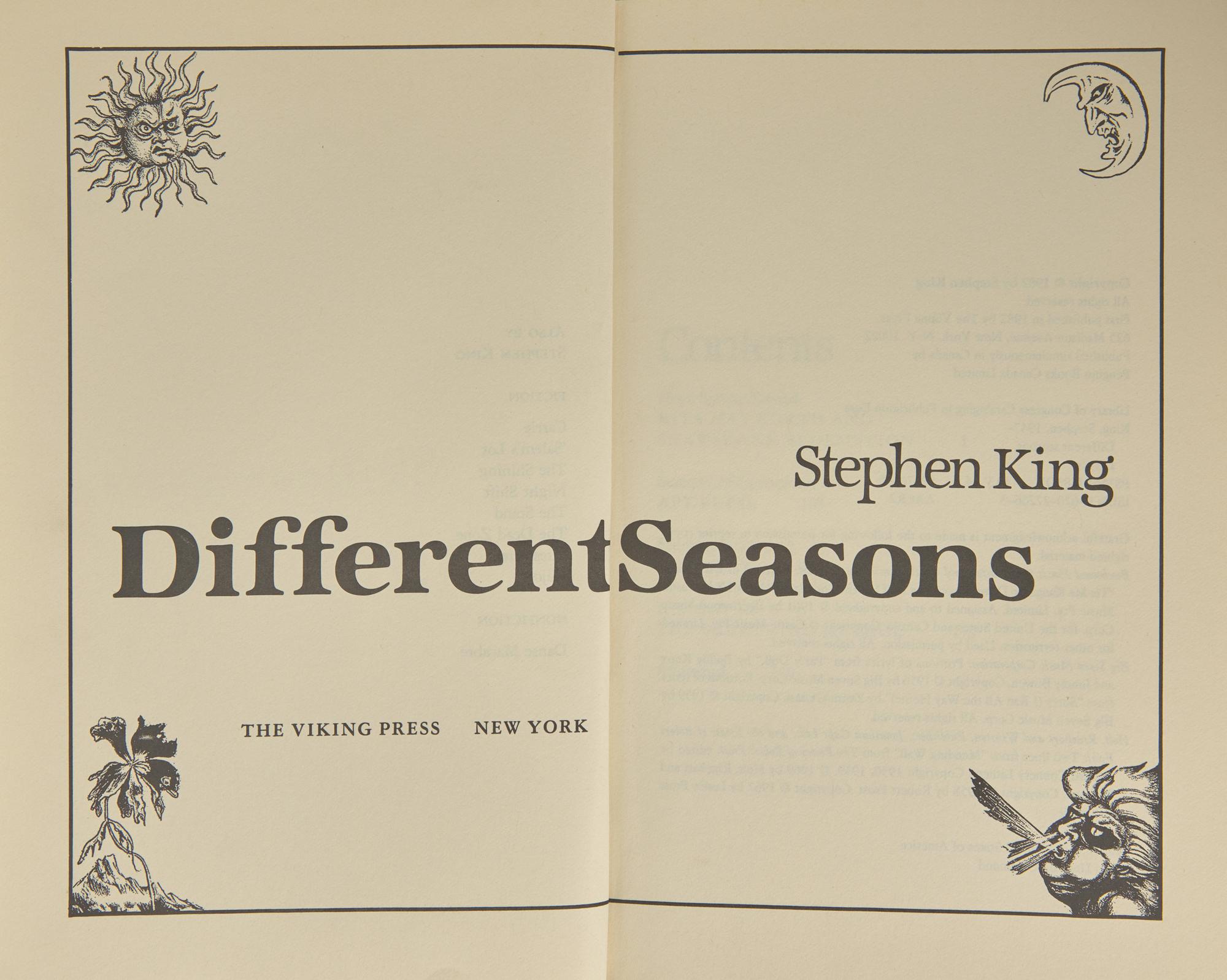 KING, Stephen (b. 1947). Different Seasons . New York: The Viking Press, [1982].