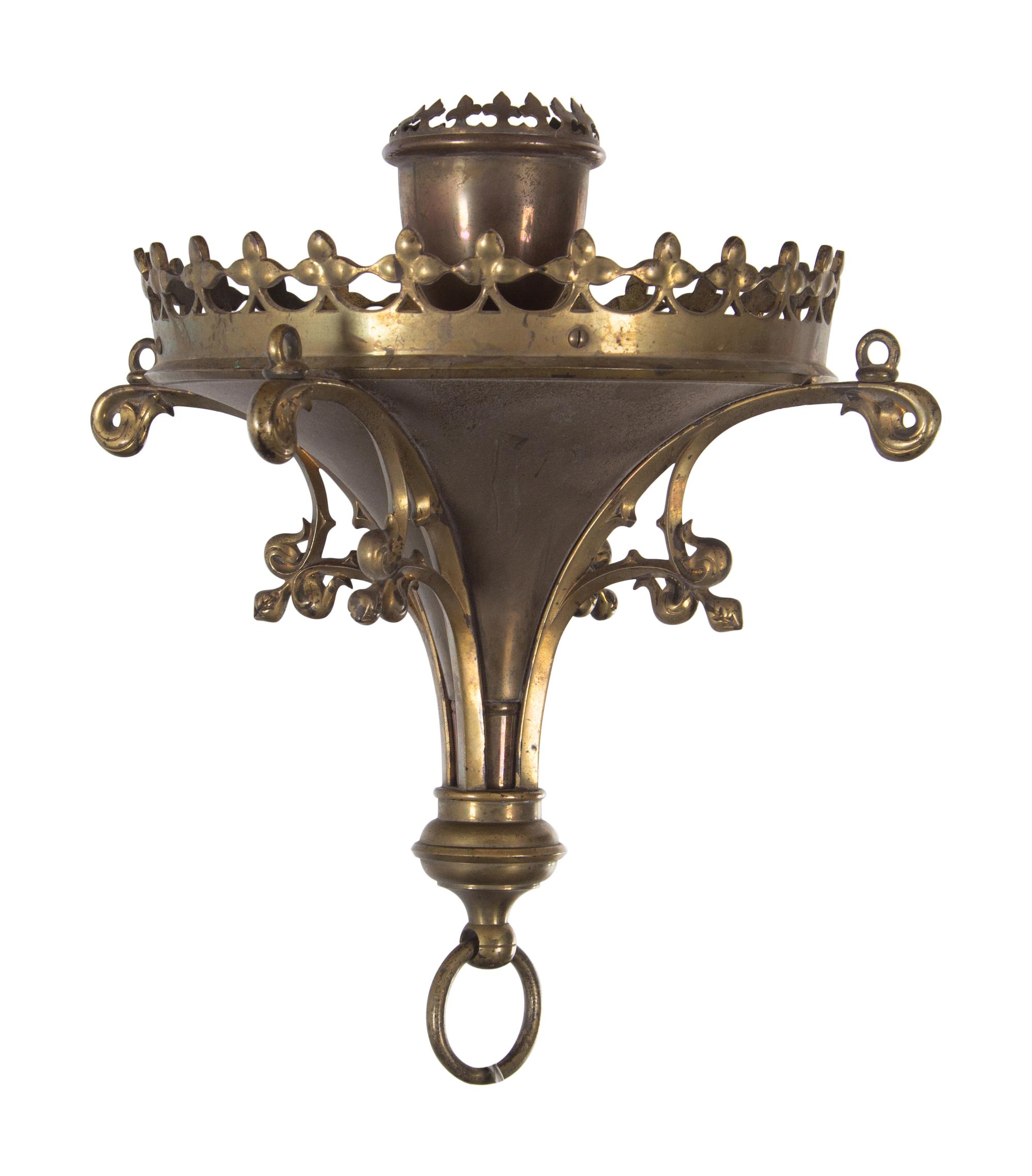 A Continental Brass and Frosted Glass Hall Lantern